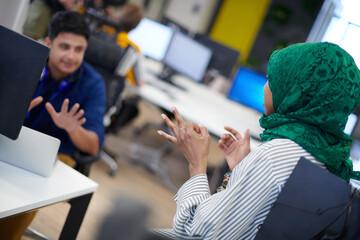 Poster - Multiethnic startup business team with Arabian woman