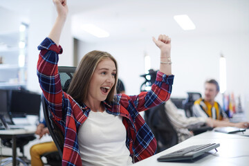 Poster - casual business woman celebrating success