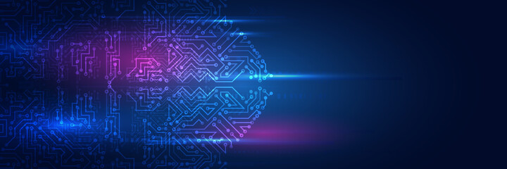 High-tech technology background texture. Circuit board vector illustration. Wide Sci fi concept on the blue background.