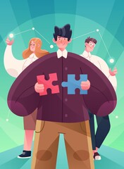 Wall Mural - succesfull team poster illustration concept. group of business people with businessman leader on for