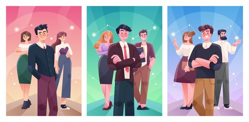 Wall Mural - succesfull team poster illustration concept. group of business people with businessman leader on for