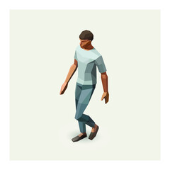 Wall Mural - Vector isometric polygonal illustration of men walking. Human guy person wearing t shirt and jeans.