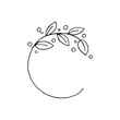 A branch in a semicircle. Frame from the plant. Vector doodle illustration. Freehand drawing. Black and white outline