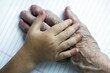 The hands of the old woman and child.