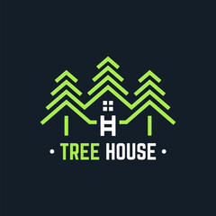 Wall Mural - tree house logo line abstract