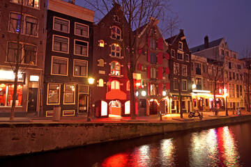 Poster - Red light district in Amsterdam the Netherlands by night