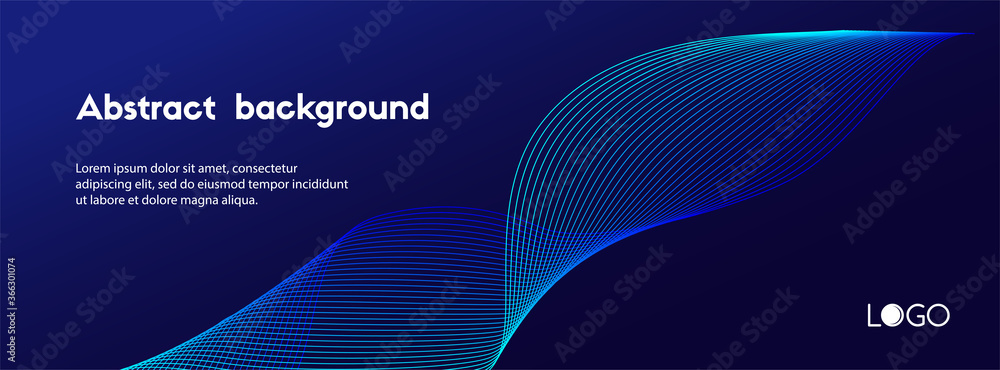 Abstract dark blue minimal vector background. Long banner business template with dynamic wavy line - obrazy, fototapety, plakaty 