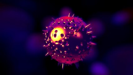 Wall Mural - 4k looped abstract background. 3D animation of a virus on a dark background. The coronavirus , covid-19. 3D animation of flying colorful balls. 