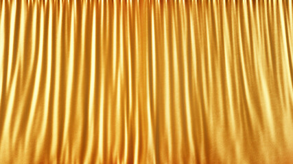 Wall Mural - Elegant gold stage cloth curtain abstract background. Gold satin or silk background. Light gold fabric curtain. 3d rendering.