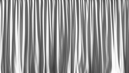 Wall Mural - Silver closed cloth curtain abstract background. Silver satin or silk background. Light white fabric. 3d rendering.