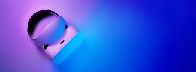 Wall Mural - Virtual reality headset in violet and blue neon colors.