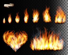 Collection Of Fire Vectors - Flames And A Heart Shape. Vector.