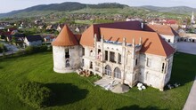 Aerial Shot Above Bontida Castle, Near Cluj, Romania. Electric Castle Festival Territory