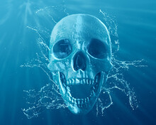 Skull Made Out Of Water - Water Splashes