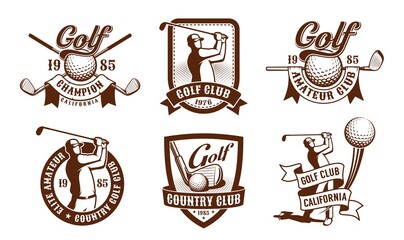 Wall Mural - Golf vintage emblem set. Golfer club retro badges. Vector illustration.