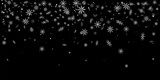 Fototapeta Na sufit - Snowflakes. Christmas snow, snowfall. Falling snowflakes on a blue background. White snowflakes fly in the air. Vector illustration
