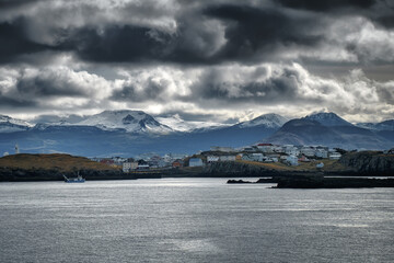 Wall Mural - Panorama view of cityscape Stykkisholmur town, West Iceland, Snaefellsnes (Snæfellsnes) peninsula