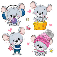 Wall Mural - set of mouses isolated on a white background