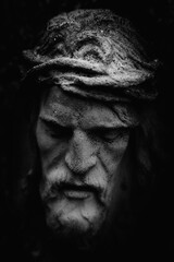 Fototapete - Antique statue of suffering of Jesus Christ crown of thorns. Black and white image.