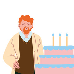 red hair man cartoon with happy birthday cake vector design