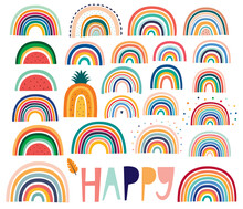 Colorful Bright Stylish Trendy Rainbows Vector Illustrations	