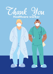 Wall Mural - Men doctors with medical masks vector design