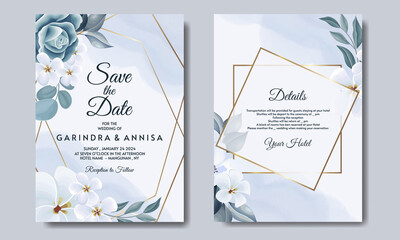 Wall Mural -  Beautiful floral frame wedding invitation card template Premium Vector