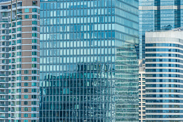 Business building exterior with glass window pattern