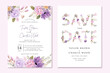 wedding invitation and save the date card with purple flower watercolor