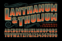 Lanthanum And Thulium Is A Vintage Style Decorative Alphabet In Muted Green And Red-Orange Tones