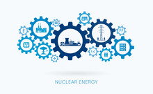 Nuclear Energy, Nuclear  Power Plant With Gear Icon