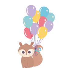 Canvas Print - happy birthday, cute squirrel with balloons in tail celebration decoration cartoon