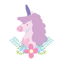 Poster - little unicorn flowers branches fantasy magic animal cartoon