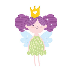 Canvas Print - cute little fairy with crown and wings cartoon isolated icon design