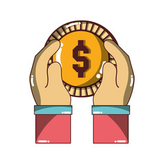 Poster - hand holding dollar coin money icon isolated design shadow