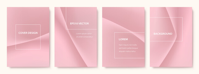 Wall Mural - Set of Abstract Wavy Origami Backgrounds in Soft Pink Tones. Minimal Cover Design Templates with Copy Space. EPS 10 Vector.