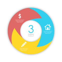 Vector circle chart infographic template with arrow for cycle diagram, graph, web design. Business concept with 3 steps or options. Abstract background.