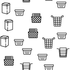 Wall Mural - Laundry Hamper Basket Vector Seamless Pattern Thin Line Illustration