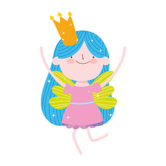 Poster - cute little fairy with crown and wings cartoon isolated icon design