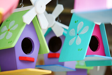 Poster - beautiful colored wooden bird house