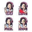 Streamer gamer girl twitch emotes and badges set