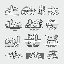 Farm And Farming Fields Line Icons Vector