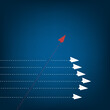© madedee - Think different. Think differently concept. Red airplane changing direction. New idea, change, trend, courage, creative solution, innovation and unique way concept.
