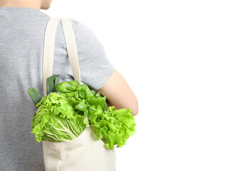 Poster - Man with fresh vegetables in eco bag