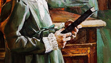 A Girl In A Green Dress With White Lace Sleeves Holds A Book In Her Hands.
Oil Painting.
