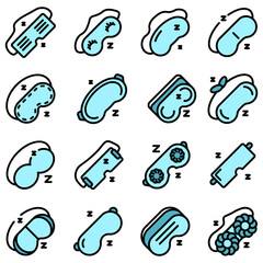 Sticker - Sleeping mask icons set. Outline set of sleeping mask vector icons thin line color flat on white
