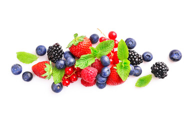 Poster - Assorted wild fresh berries pile