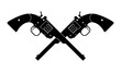 © metelsky25 - Crossed revolver guns icon. Vintage pistol silhouette. Western handgun. Vector illustration.
