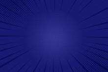 Blue Comics Rays Background With Halftones. Vector Backdrop Illustration.