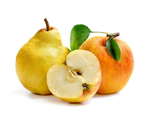 Wall Mural - ripe and juicy apples and pears on a white background